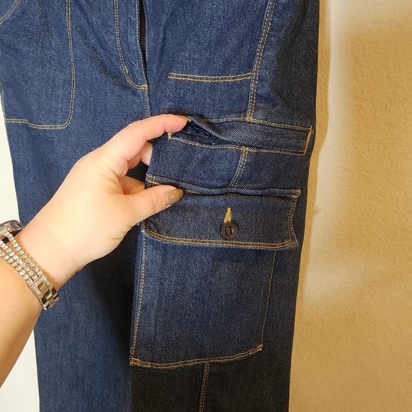 Lands' End Lined Cargo Jeans Darkwash Straight 7 Pockets Size 14 - Picture 5 of 16